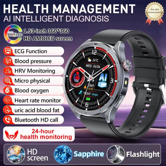 NEW 2025 AL-GPT Health Watch ECG+PPG Uric Acid Blood Pressure Body Analysis HD Call LED Flashlight Smart Watch Women Men’S